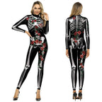 Adult Skeleton Print Zentai Jumpsuit Halloween Cosplay Costume - Azufun