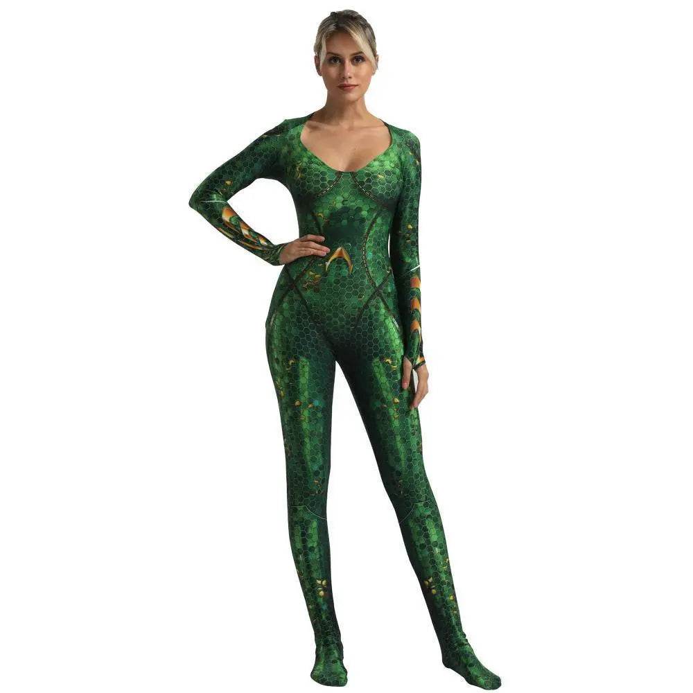 Aquaman Wife Mera Cosplay Costume Zentai Bodysuit for Halloween Party - Azufun