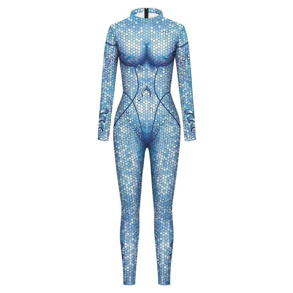 Atlanna Queen Aquaman Cosplay Costume Jumpsuit Halloween Sequined Catsuit Party Zentai - Azufun