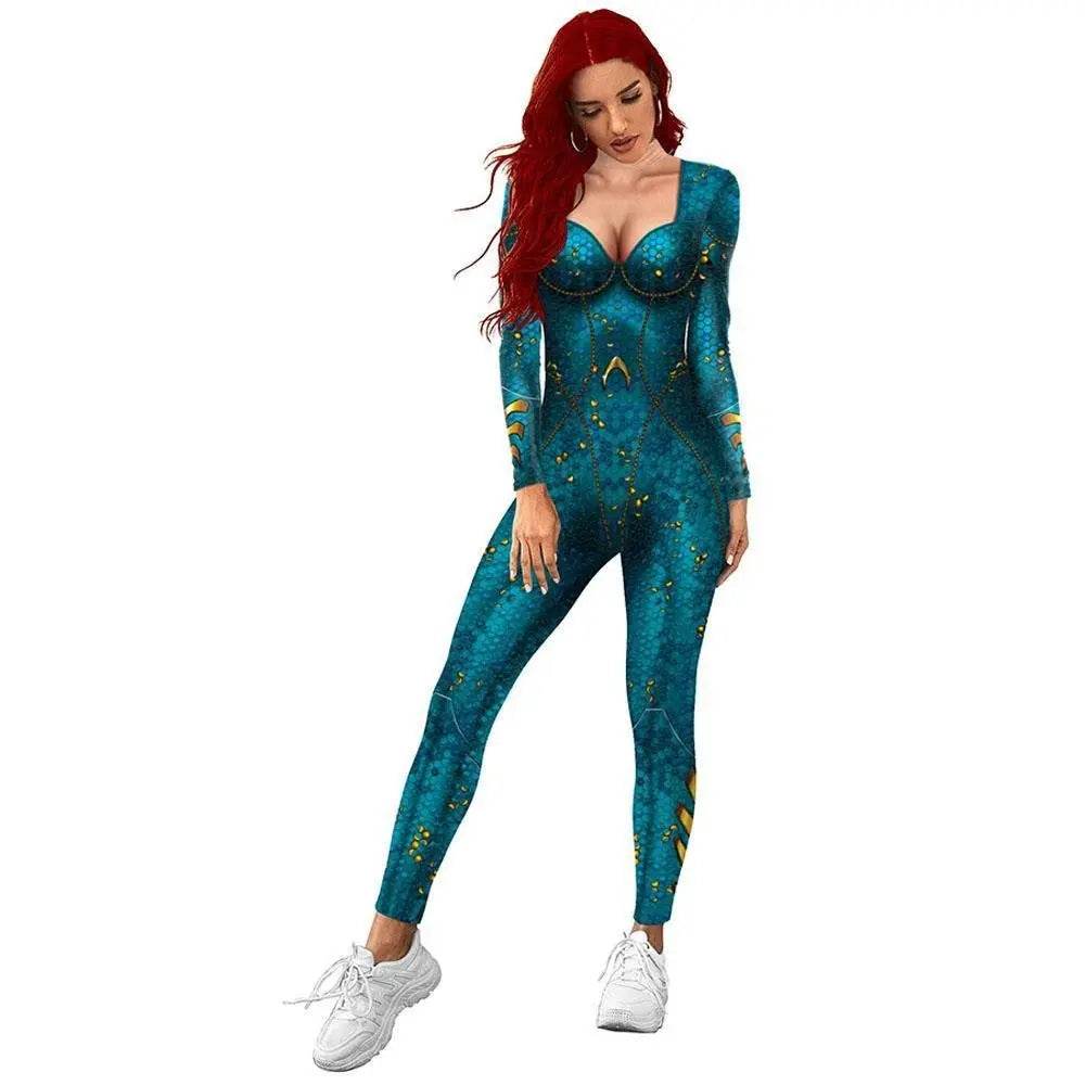 Atlanna Queen Aquaman Cosplay Costume Jumpsuit Halloween Sequined Catsuit Party Zentai - Azufun