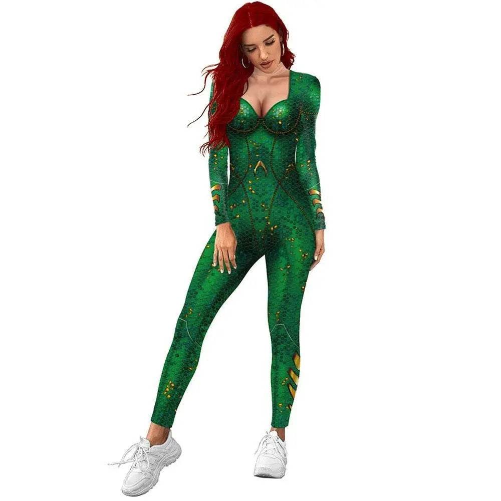 Atlanna Queen Aquaman Cosplay Costume Jumpsuit Halloween Sequined Catsuit Party Zentai - Azufun