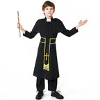 Black Robed Priest Halloween Outfits Carnival Cosplay Costume For Kids - Azufun