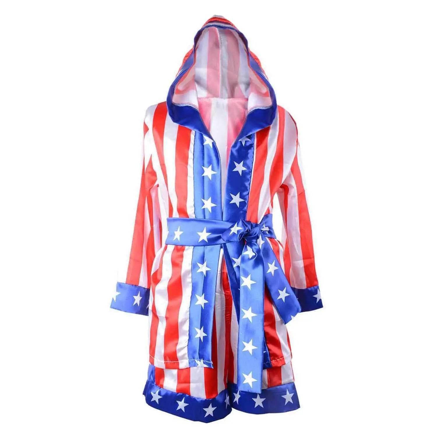 Boxer Cosplay Costume Rocky Balboa Suit Uniform American Star Stripes Robe Italian Boxing Outfit Set for Kids - Azufun