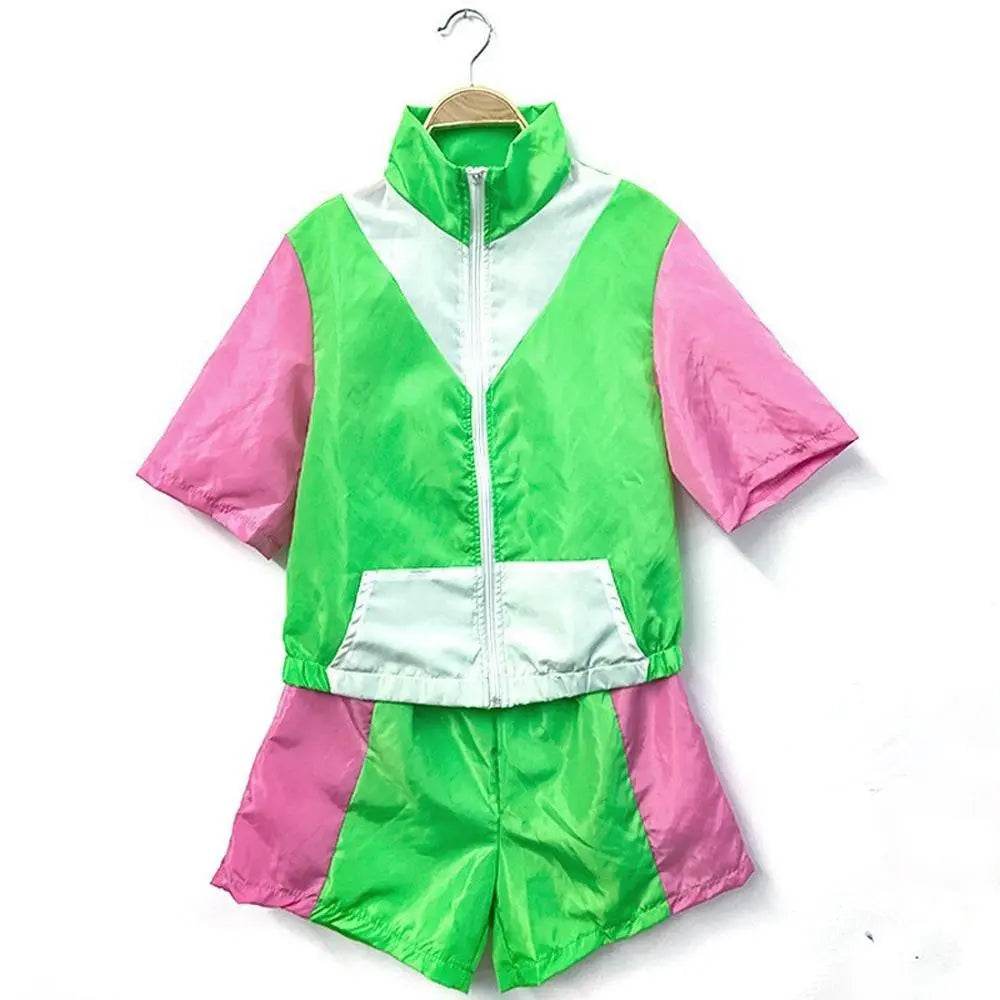 Carnival Disco Retro 80s Outfits Zipper Women's Sportswear Hip Hop Stage Costume - Azufun