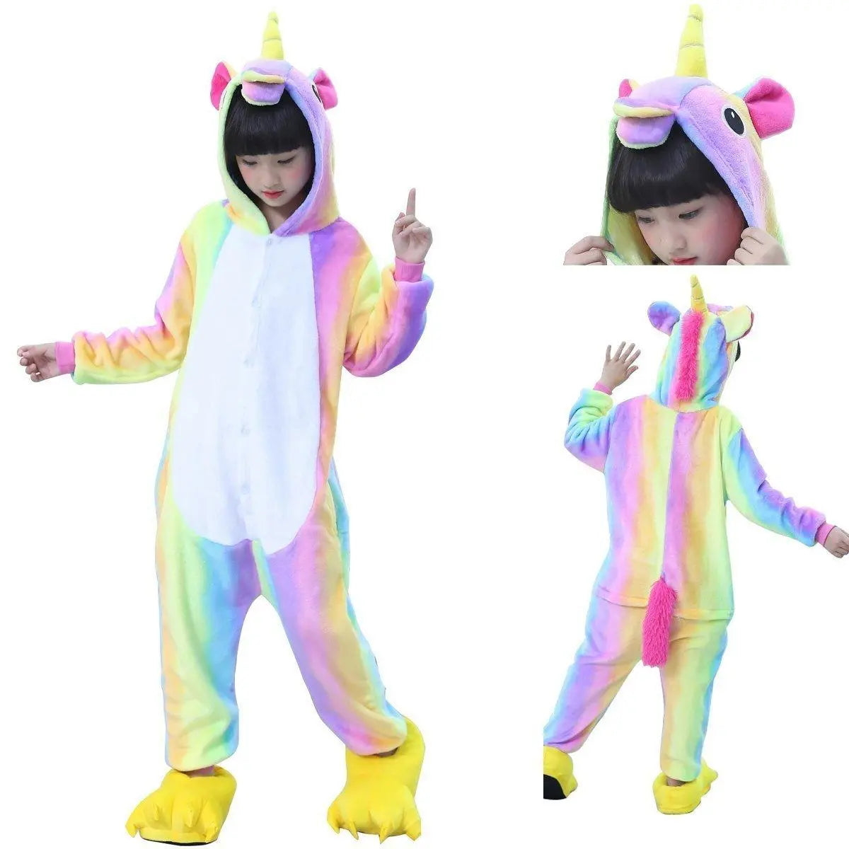 Children Colorful Rainbow Unicorn Kigurumi Onesies Pajamas - Pajamasbuy