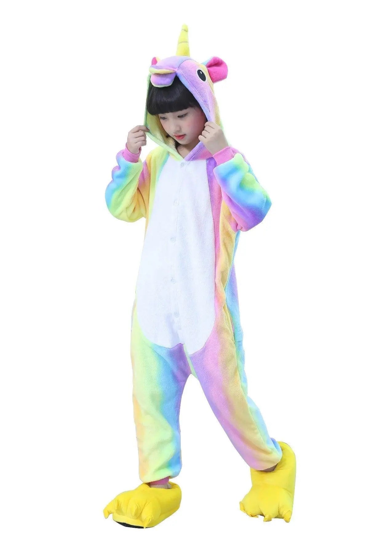 Children Colorful Rainbow Unicorn Kigurumi Onesies Pajamas - Pajamasbuy