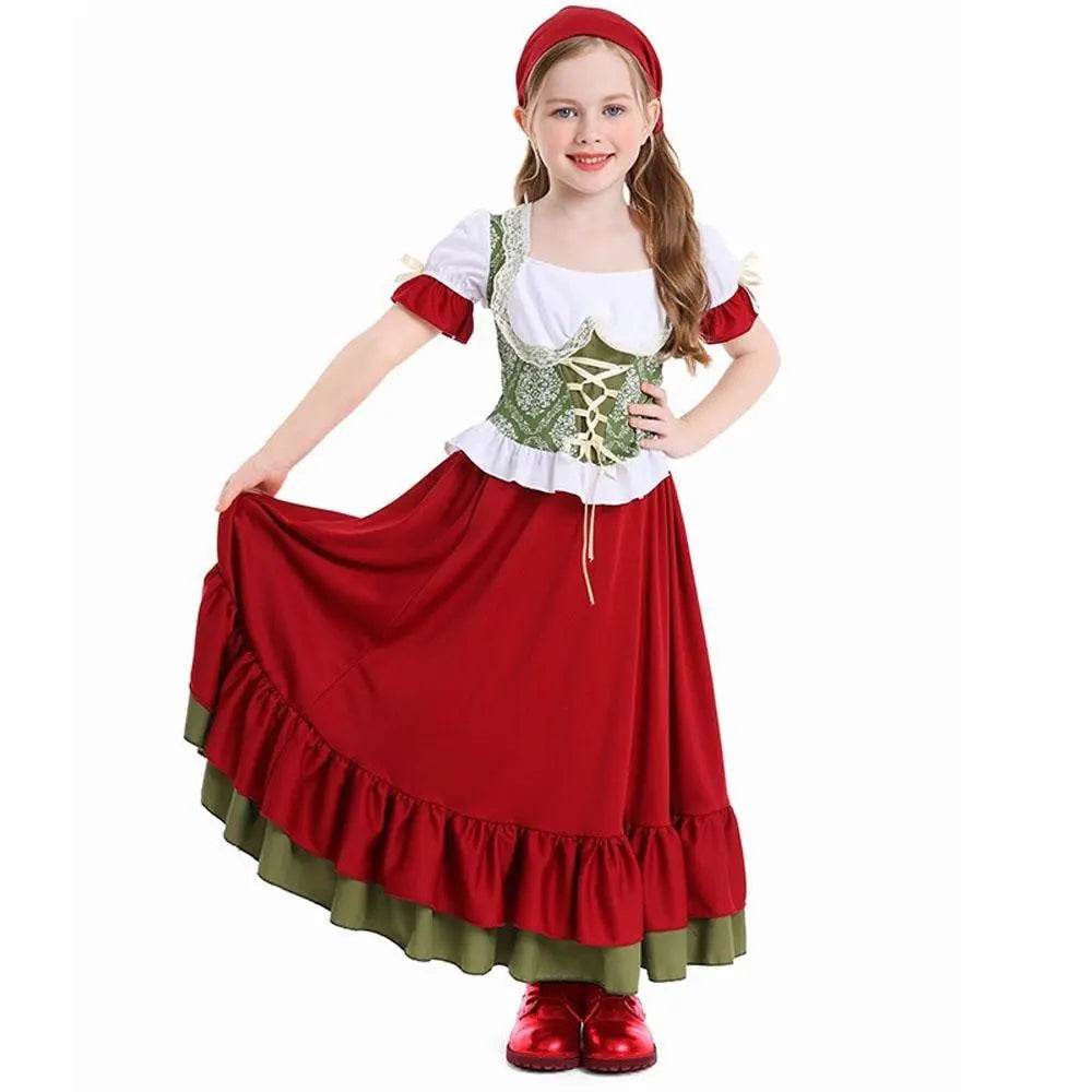 Children's Farm Oktoberfest Halloween Costume Wine Red Dance Skirt Outfit - Azufun