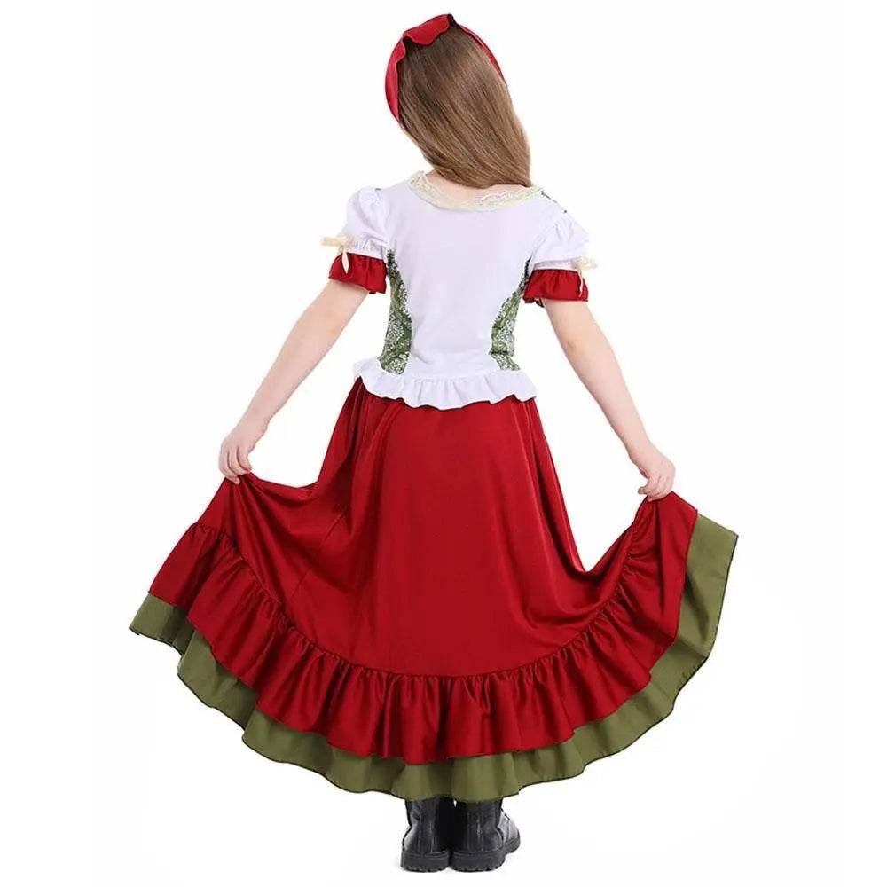 Children's Farm Oktoberfest Halloween Costume Wine Red Dance Skirt Outfit - Azufun