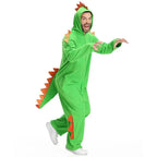Cute Green Big Tail Dinosaur Animal Adult Jumpsuit Cosplay Costume Carnival - Azufun