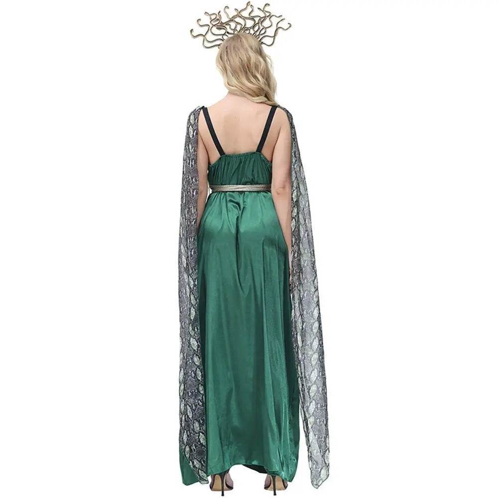 Dark green snake print slit dress mythical siren Medusa dress Halloween Costumes for adult - Azufun