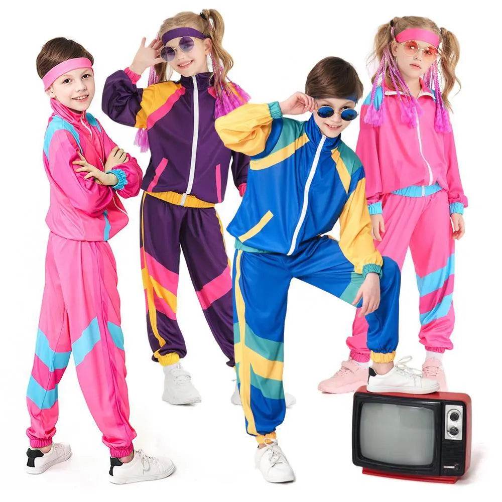 Disco 80S Costume Outfits Dance Set Hip Hop Modern Jazz Team Performance Kids - Azufun