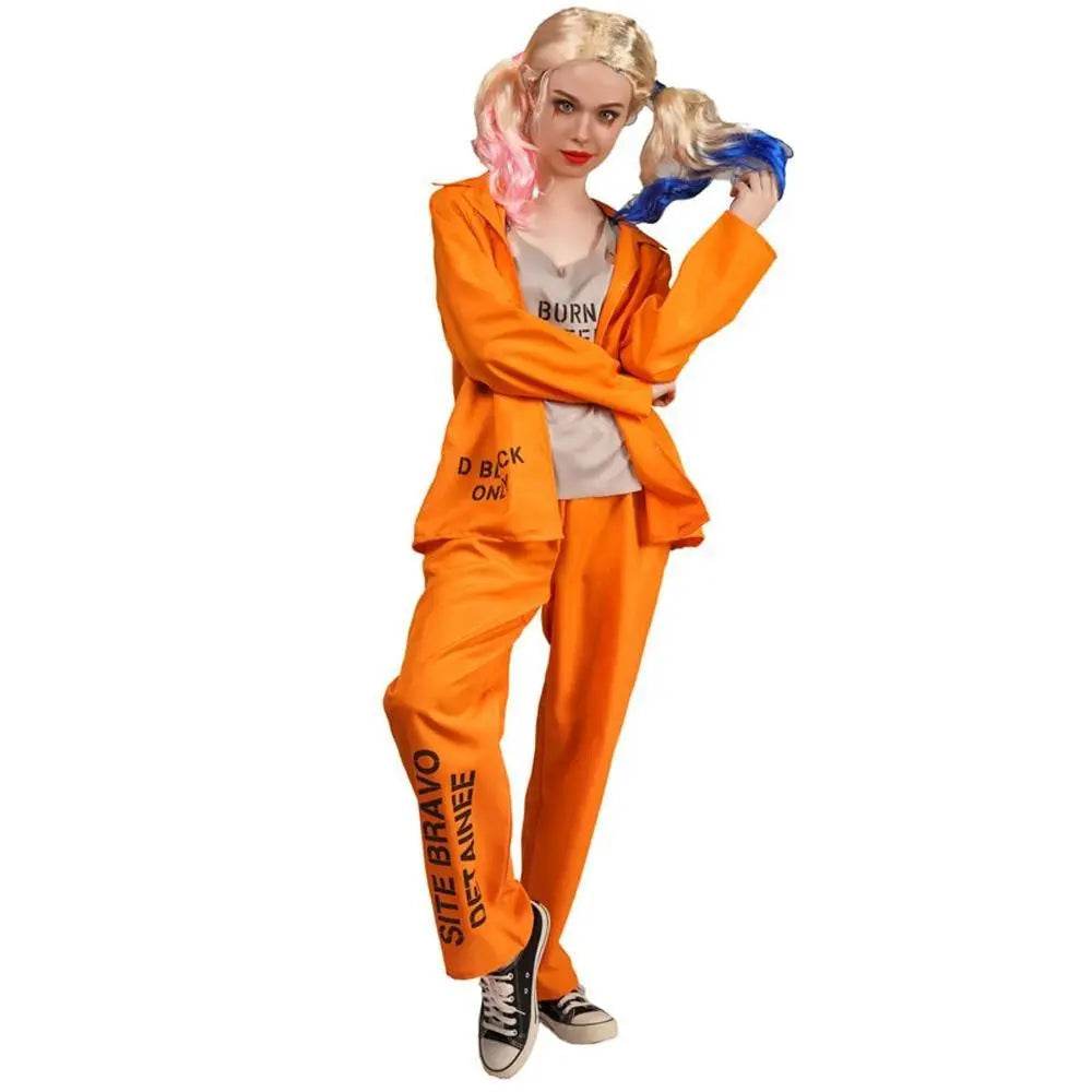 Escaped Prisoner Costume Cosplay Party Jumpsuit Uniform Suit Halloween For Men Women - Azufun