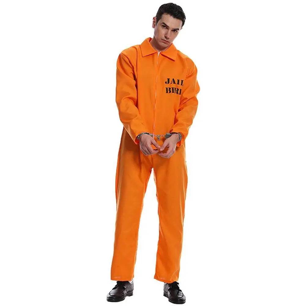 Escaped Prisoner Costume Cosplay Party Jumpsuit Uniform Suit Halloween For Men Women - Azufun