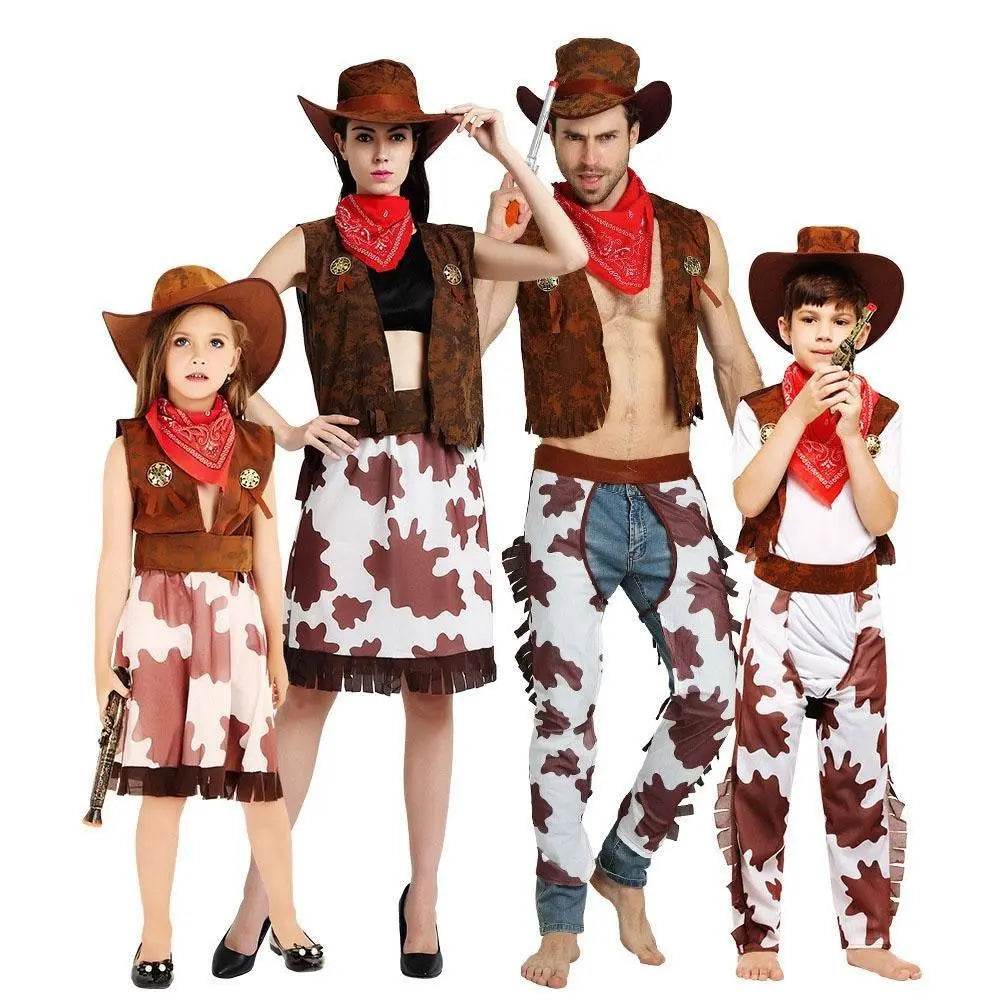 Family Matching West Cowboy Costumes outfit classic wild fancy dress western - Azufun