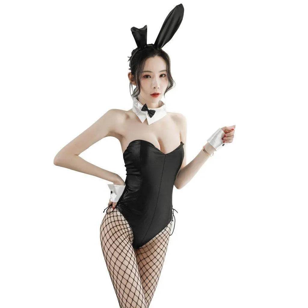 Fever Bunny Costume jumpsuit Patent leather uniform - Azufun
