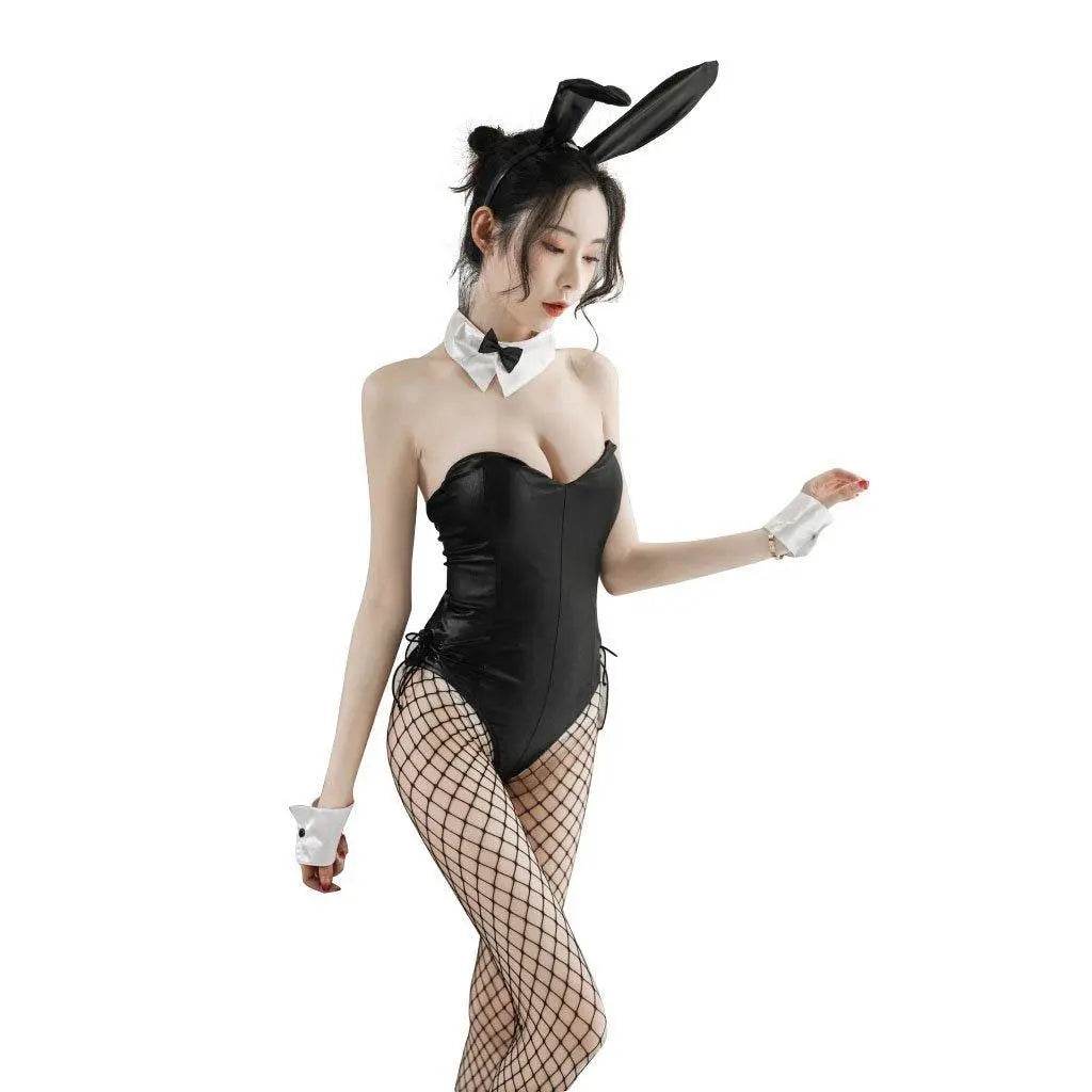 Fever Bunny Costume jumpsuit Patent leather uniform - Azufun