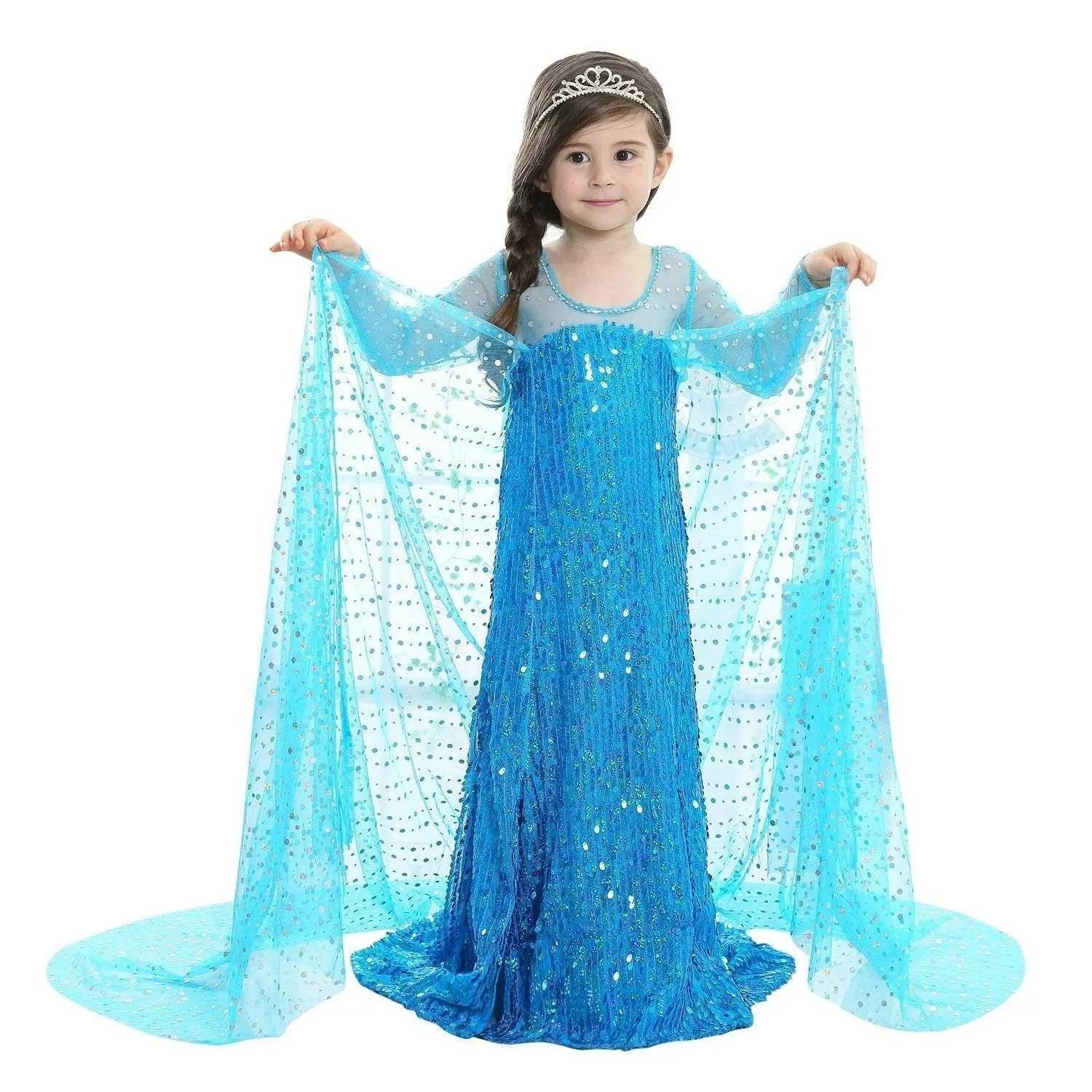 Frozen Elsa Costume Long Sleeve Girl Party Princess Dress - Azufun