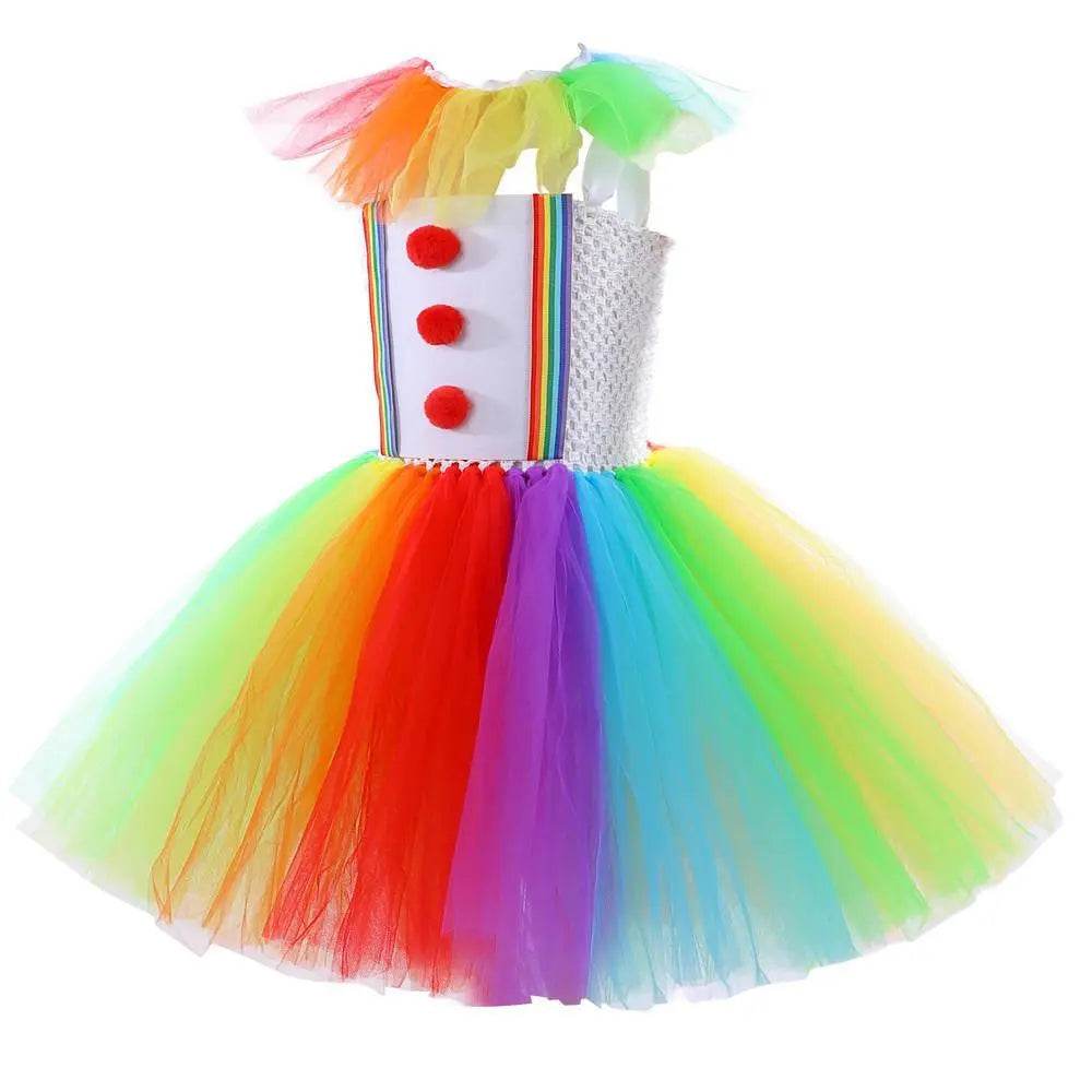 Girls' Clown Flower Princess Sleeve Tutu Dress Embroidery Party Bridesmaid Dresses - Azufun
