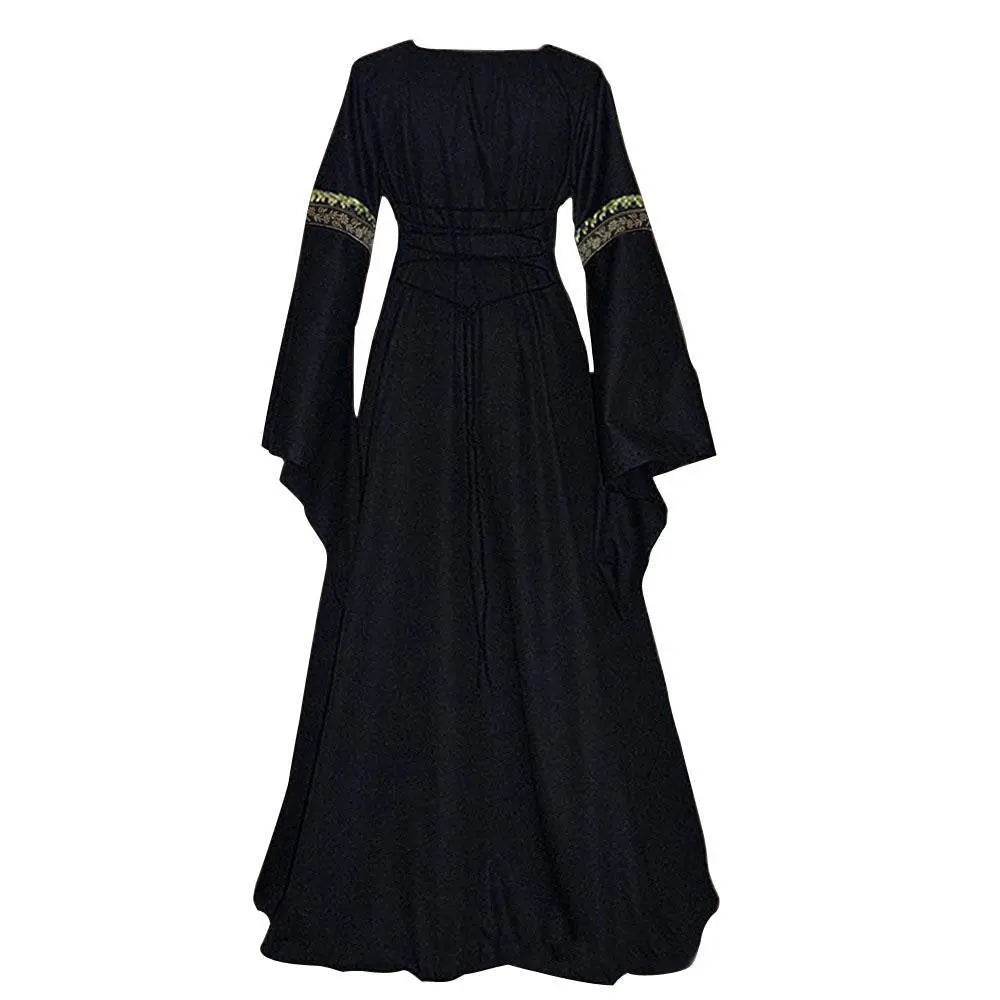 Gothic retro women's Medieval Court Costume Robe large size trumpet sleeve long dress - Azufun