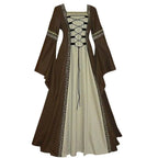 Gothic retro women's Medieval Court Costume Robe large size trumpet sleeve long dress - Azufun
