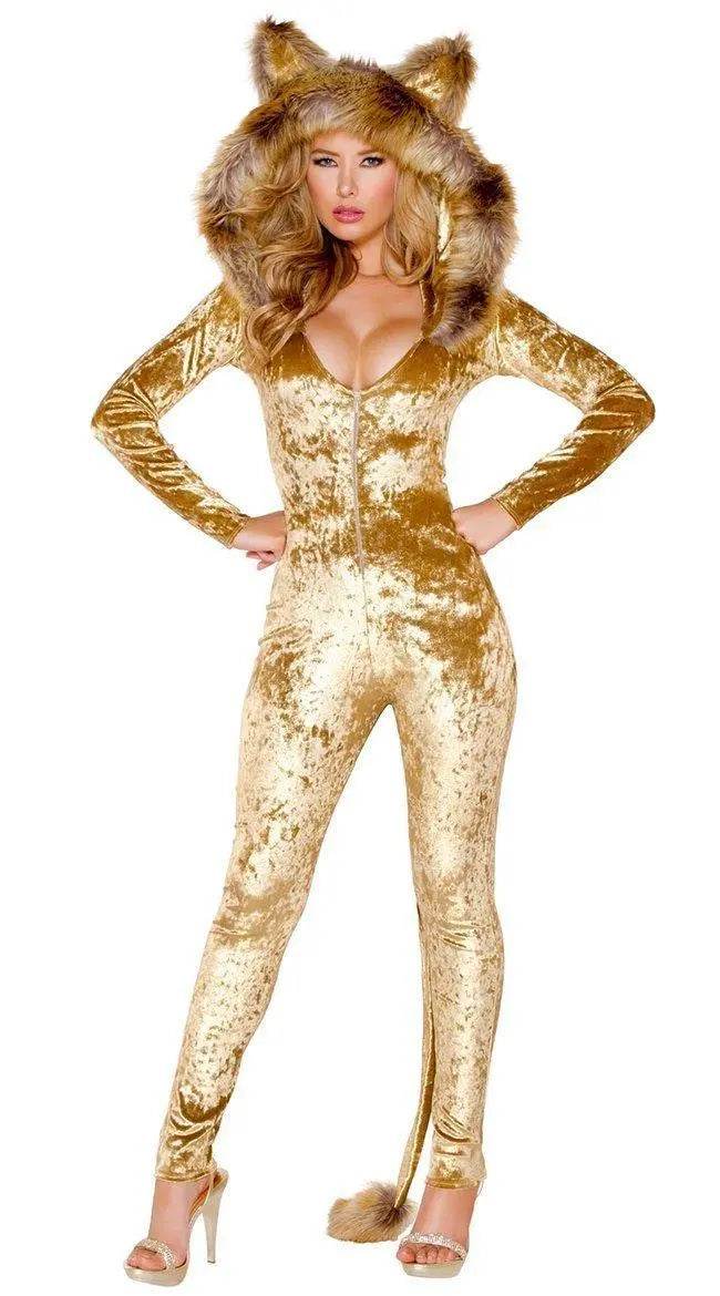 Halloween Women Furry Animal Cosplay Catwomen Costumes Jumpsuit - Azufun