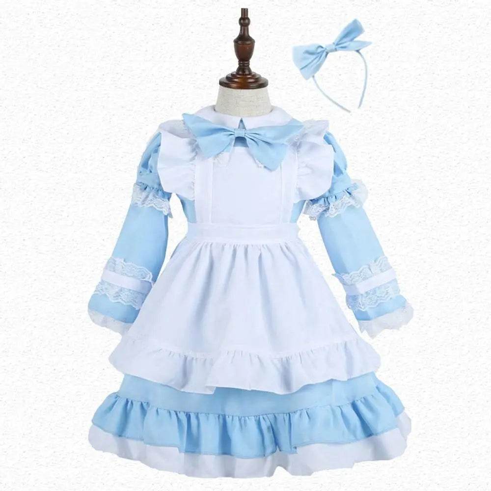 Halloween Alice Dress Girl's Princess Costume Maid Dress for kids - Azufun
