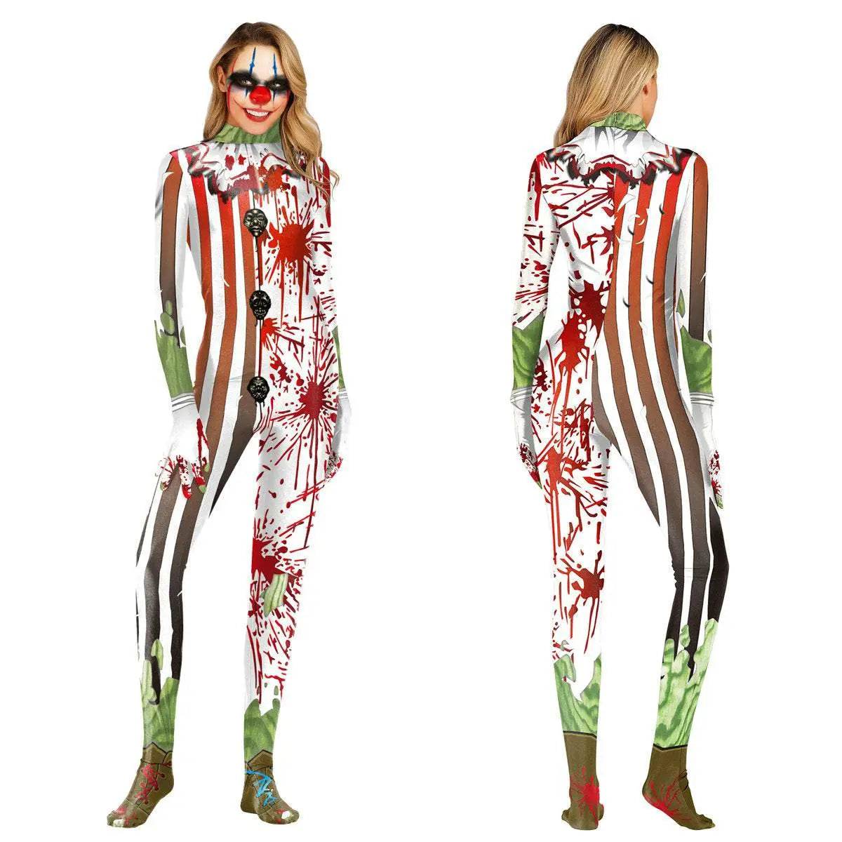 Halloween Masquerade Elastic Clown Cosplay Costume Polyester Bodysuit - Azufun