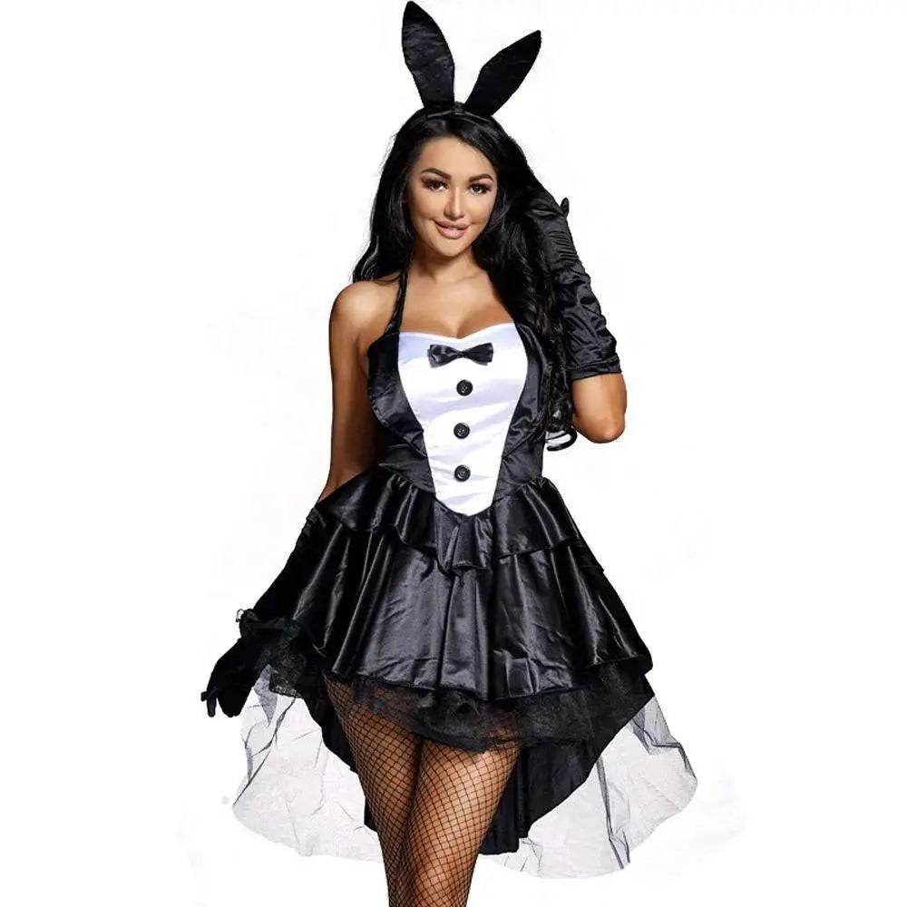 Halloween Women's bunny tuxedo magician Black Easter costume for girl - Azufun