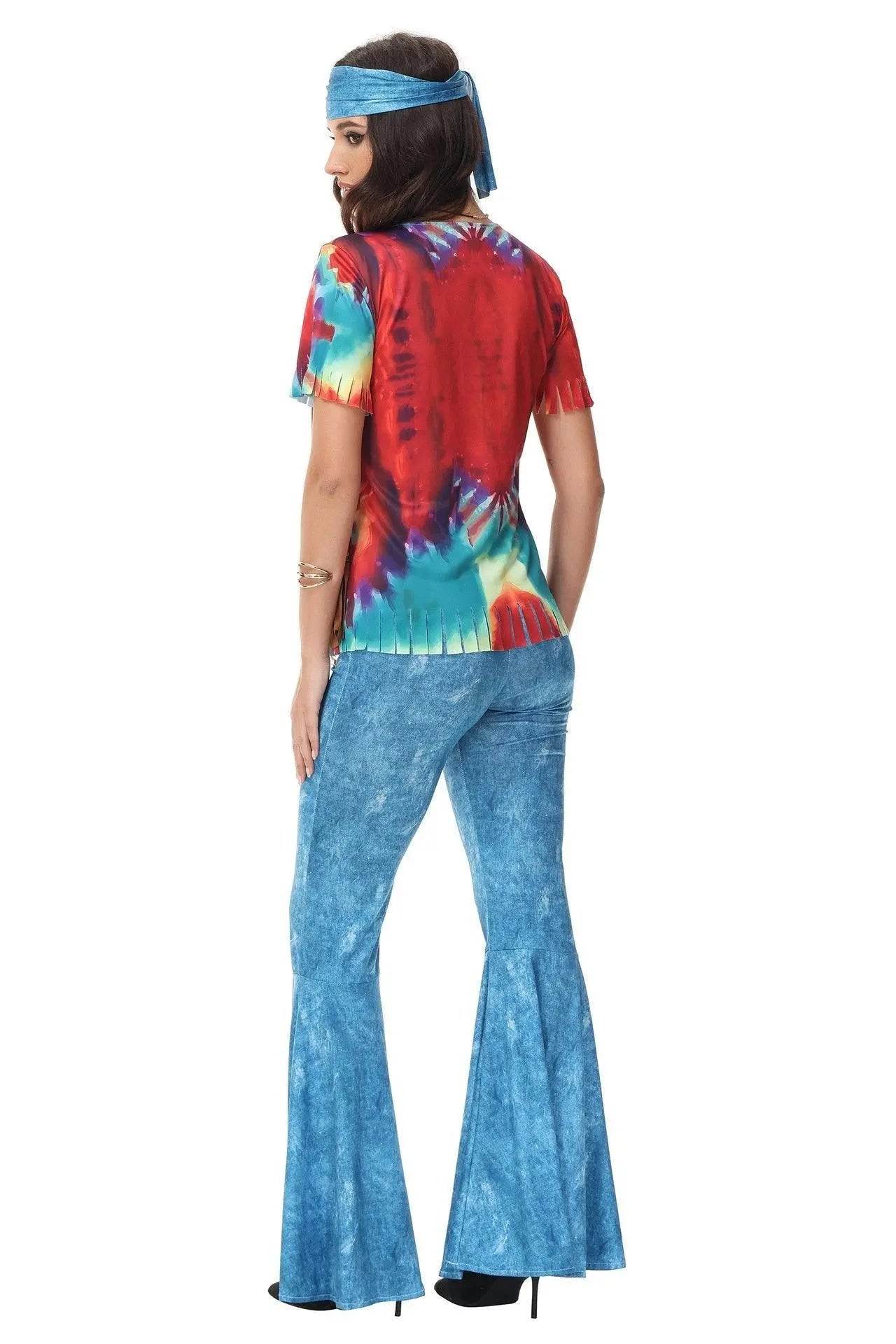 Halloween cosplay Adult retro 70s disco Hippie Fancy Dress Costume - Azufun