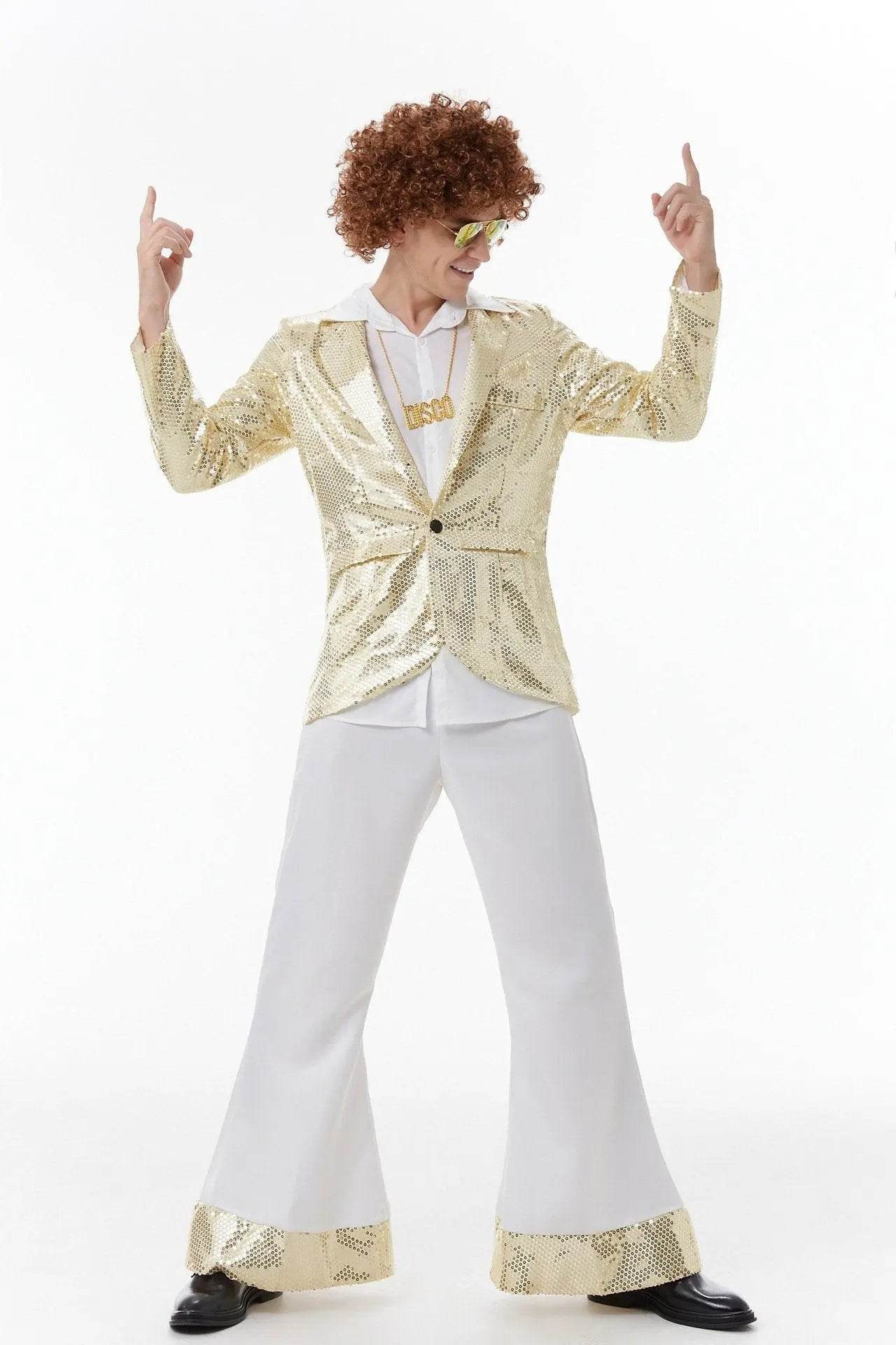 Halloween cosplay Adult retro 70s disco Hippie Fancy Dress Costume - Azufun