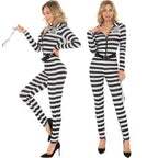 Halloween woman black and white striped prisoner costume - Azufun