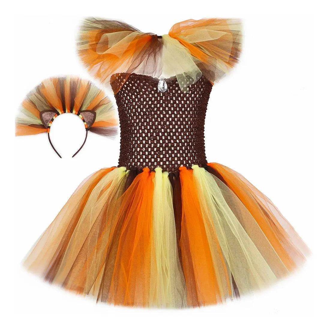 Jungle Safari Tutu Dress Costumes for Girls Halloween Reindeer Tiger Lion Leopard - Azufun