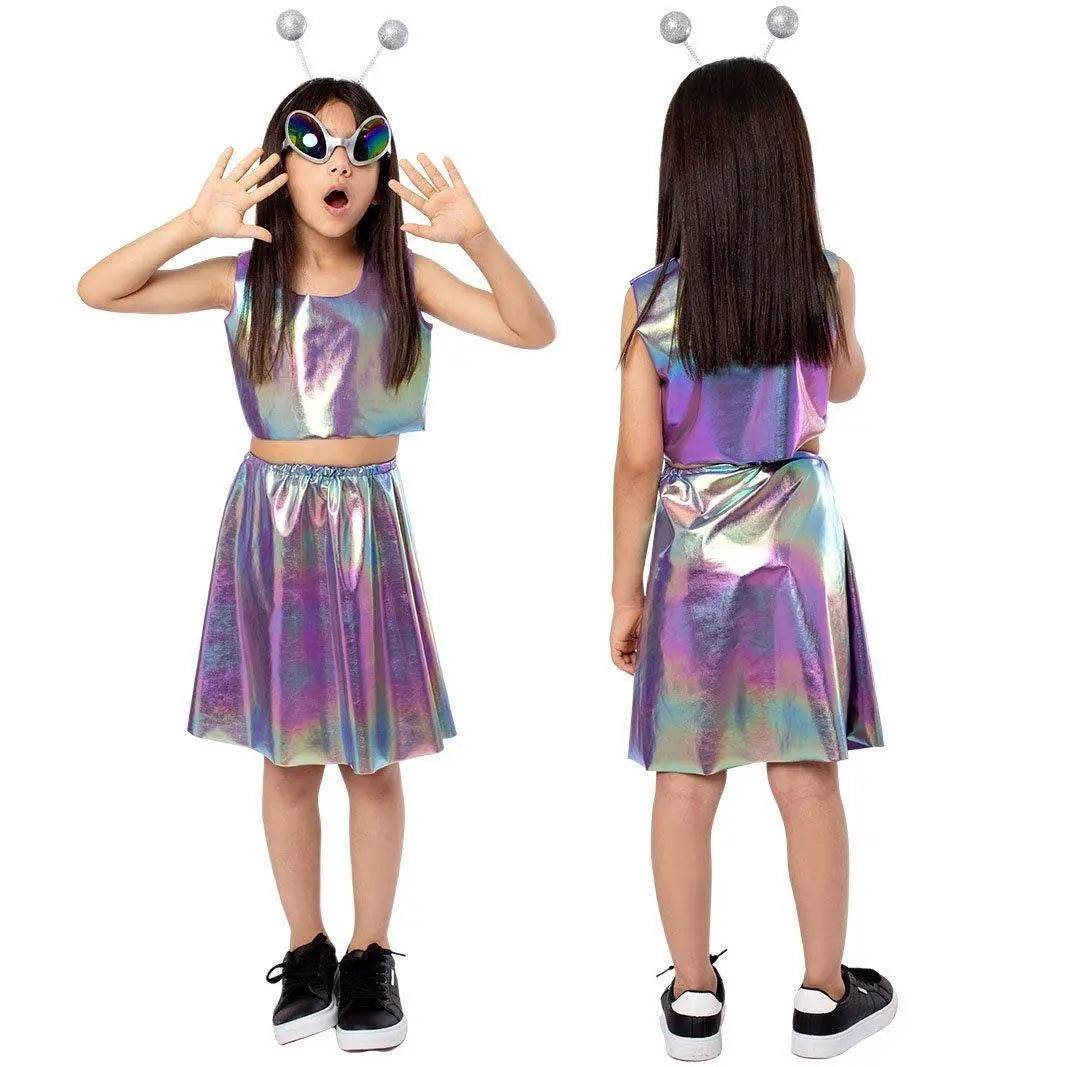Kids Alien Role Play Costume Halloween Skirt Outfit for School Stage Performances - Azufun