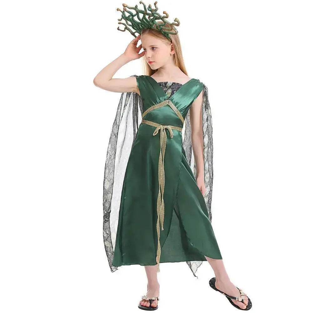 Kids Greek mythology blue Medusa Gorgon cosplay Halloween costume - Azufun