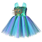 Kids Sequin Peacock Feather Costume Girls Easter Carnival Party Dress - Azufun