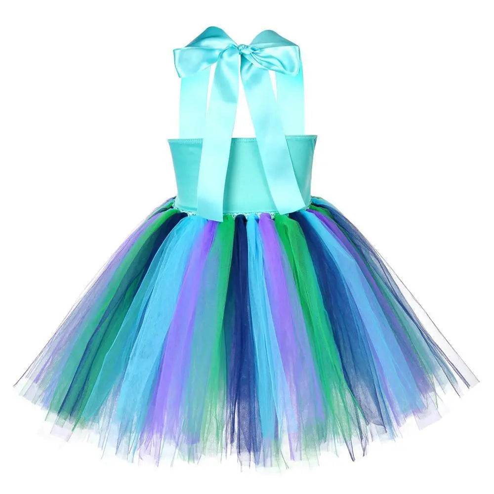 Kids Sequin Peacock Feather Costume Girls Easter Carnival Party Dress - Azufun