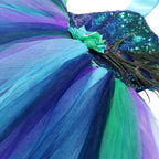 Kids Sequin Peacock Feather Costume Girls Easter Carnival Party Dress - Azufun