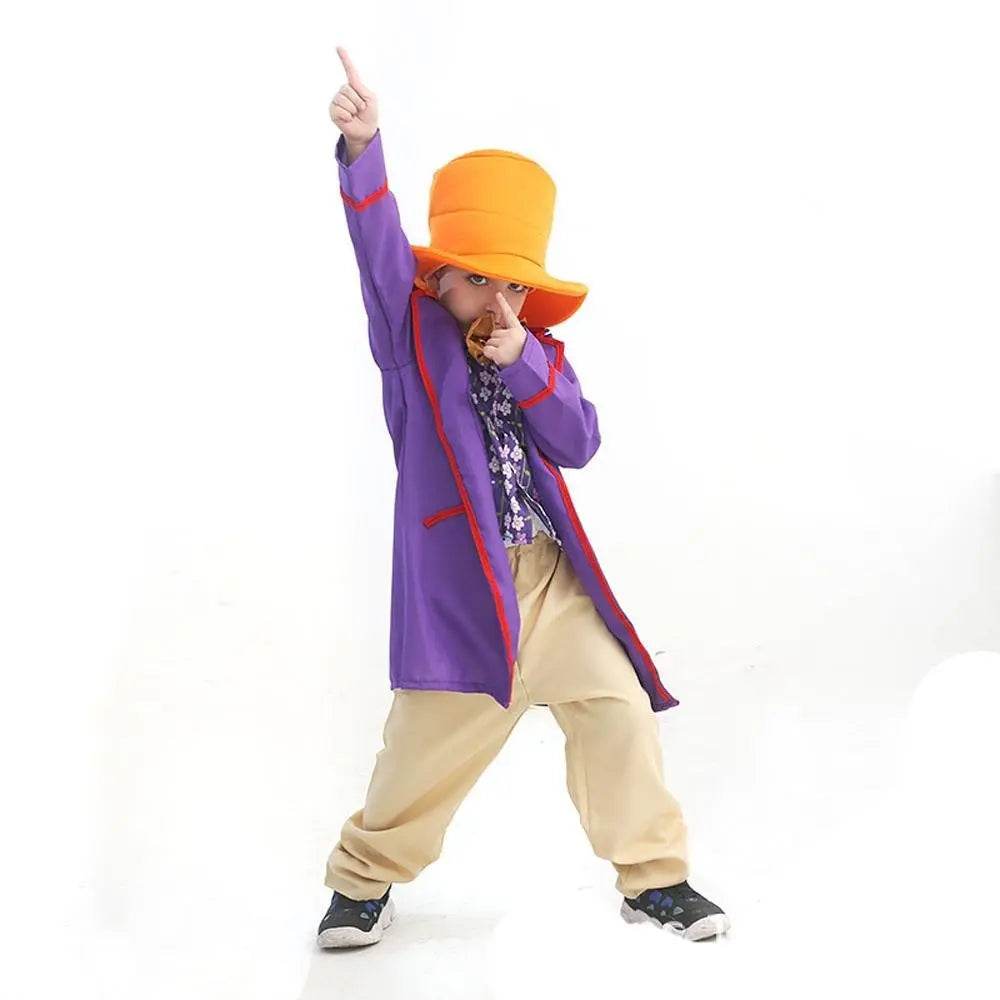 Kids Willy Wonka Charlie and the Chocolate Factory Johnny Depp Cosplay Suit Costume Set - Azufun