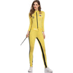 Kill Bill Cosplay Costume Yellow Bodycon Jumpsuit Motorcycle Night Club Racer Zentai Suits for Women - Azufun