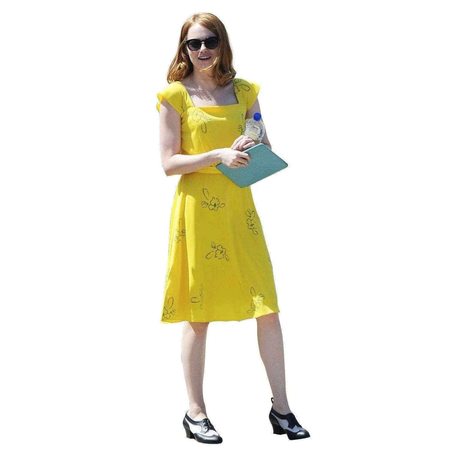 La La Land Emma Stone Actress Yellow Dress Movie Cosplay Costume - Azufun