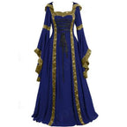 Medieval Retro Hooded Dress Costume Square Neck Tie Trumpet Sleeves Big Swing Skirt - Azufun