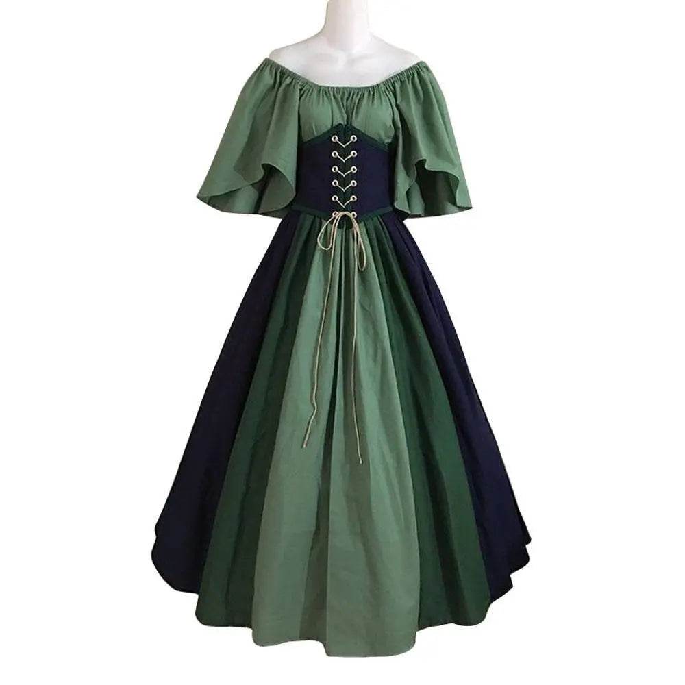 Medieval retro flying sleeves tie waist long one shoulder dress For Women - Azufun