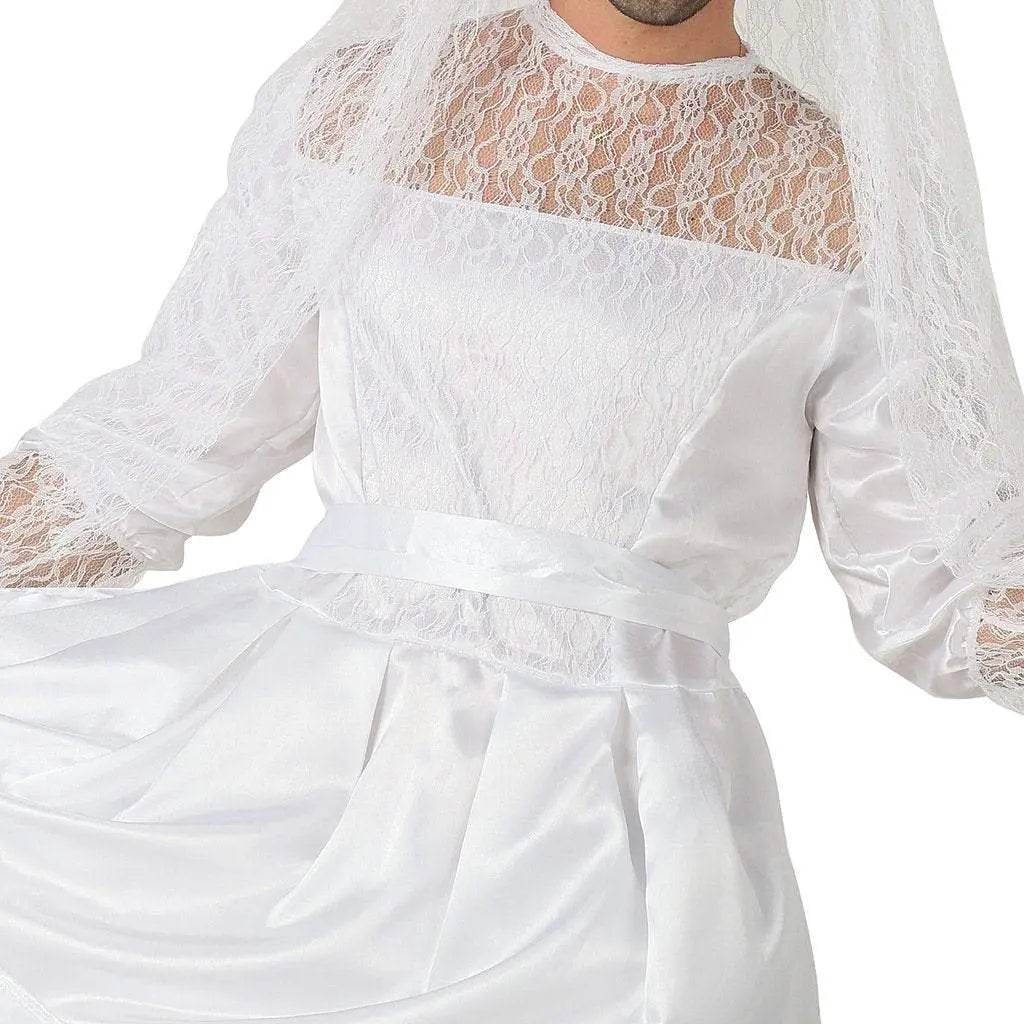 Men's Wedding Dress Funny Male White Bride Costume Halloween Stag Night Party Outift - Azufun