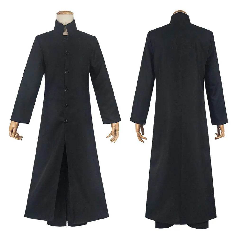 Movie The Matrix Cosplay Neo Costume Black Suit Cloak Pants Outfit Halloween Costumes for Men - Azufun