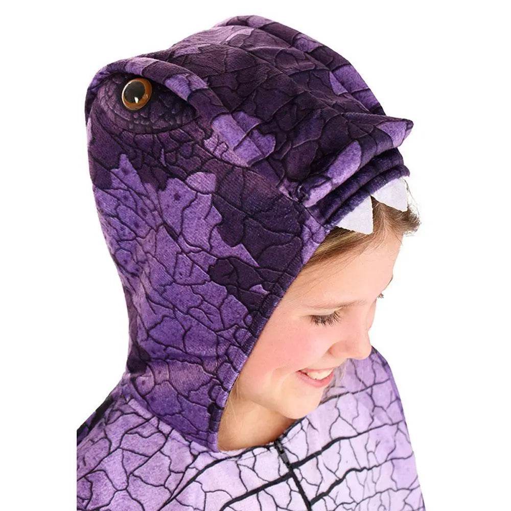 Ravenous Raptor Dinosaur Cosplay Costume Purple Hooded Jumpsuit Outfit Halloween for Kids - Azufun