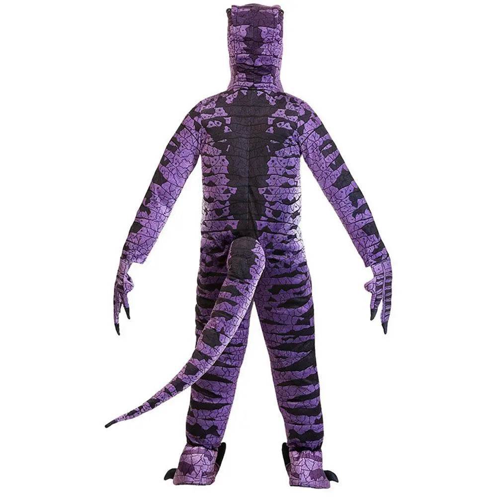 Ravenous Raptor Dinosaur Cosplay Costume Purple Hooded Jumpsuit Outfit Halloween for Kids - Azufun