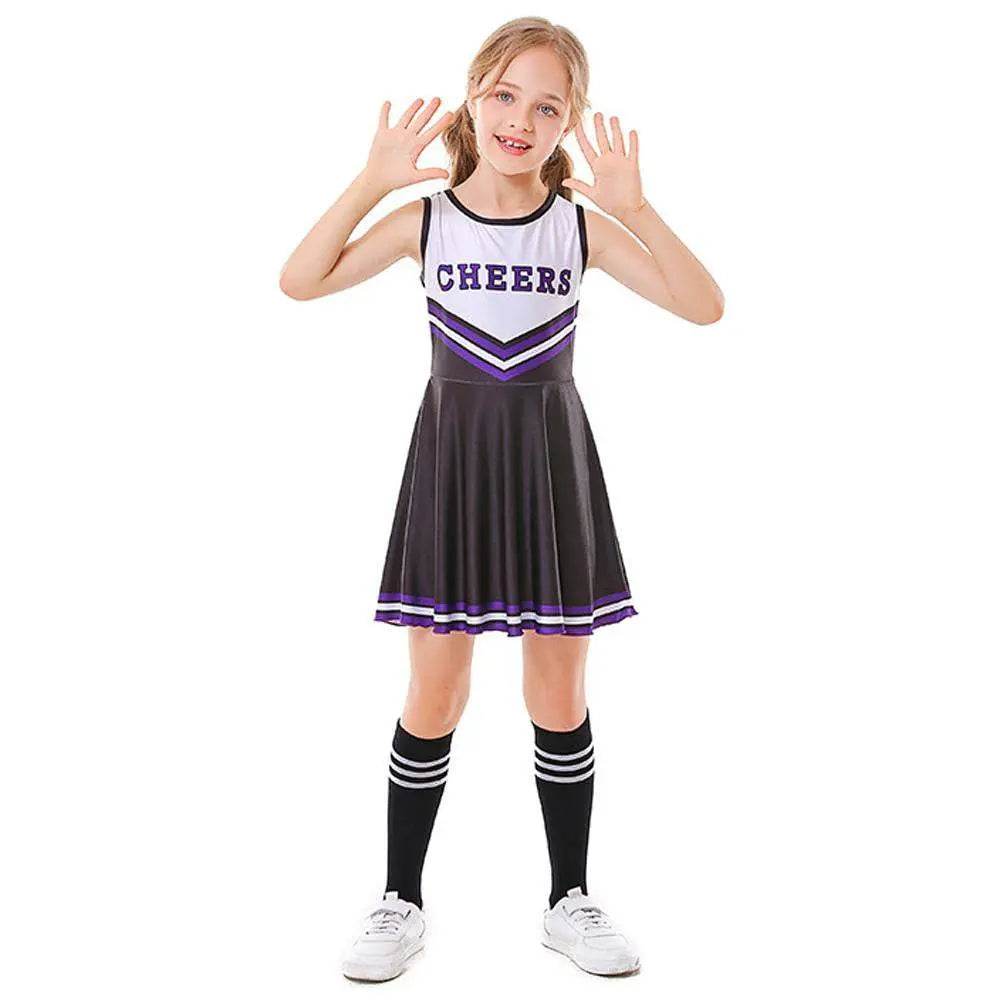 School Cheerleading Uniform Costume Cheerleader Party Dress Halloween Outfit Dress Up For Girls - Azufun