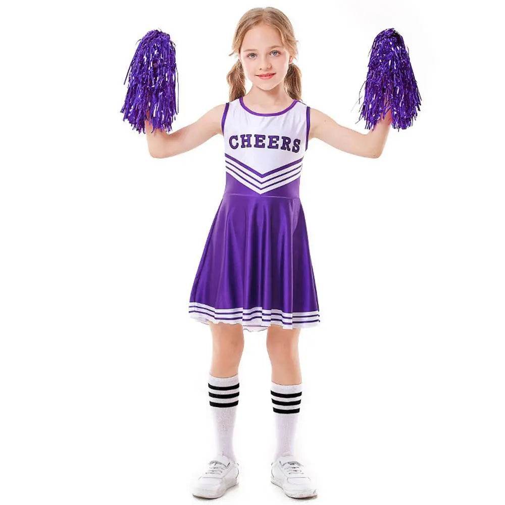 School Cheerleading Uniform Costume Cheerleader Party Dress Halloween Outfit Dress Up For Girls - Azufun