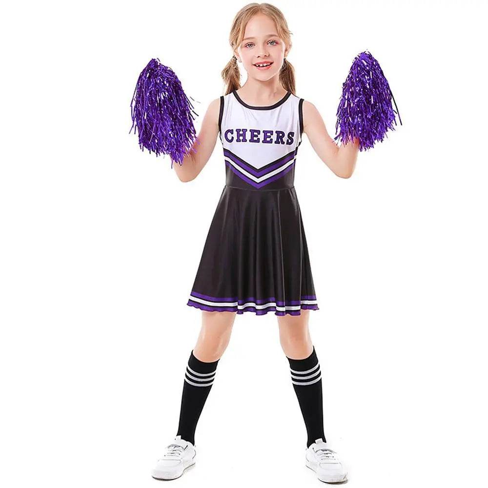 School Cheerleading Uniform Costume Cheerleader Party Dress Halloween Outfit Dress Up For Girls - Azufun