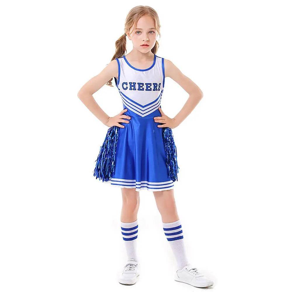 School Cheerleading Uniform Costume Cheerleader Party Dress Halloween Outfit Dress Up For Girls - Azufun